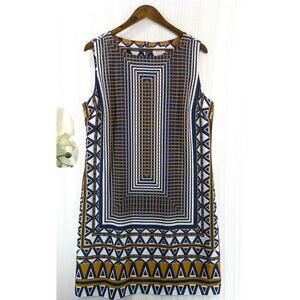 Monroe & Main Geometric Sheath Dress - White Blue Gold L
